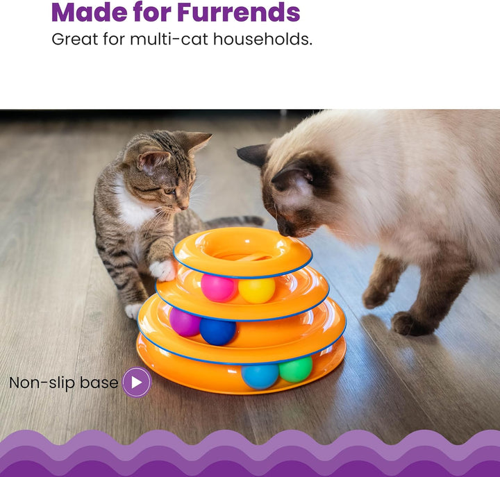 Tower of Tracks 3-Level Cat Track Toy with 6 Balls, Interactive Toy for Indoor Cats, Orange