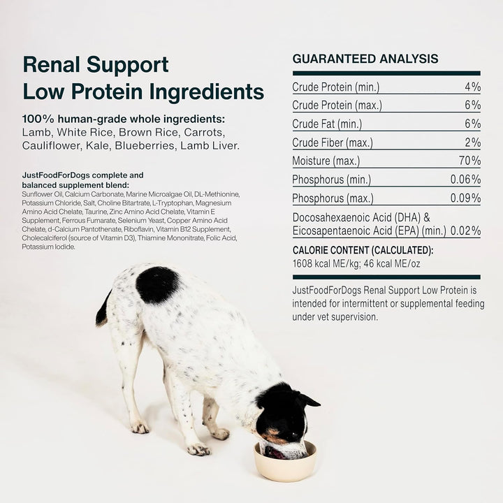 Renal Support Low Protein Dog Food for Kidney Health, Fresh Frozen Human Grade Dog Food, Rx, 18 Oz (Pack of 21)