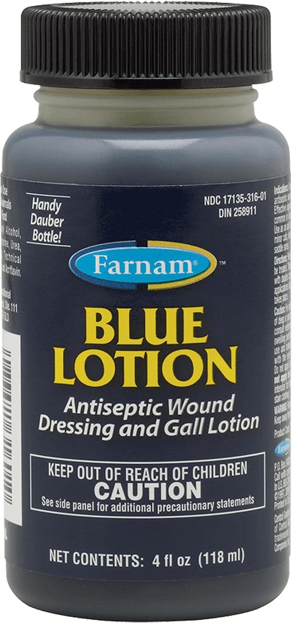 Blue Lotion Antiseptic Wound Dressing and Gall Lotion for Use on Horses and Dogs, Blue 4 Ounces