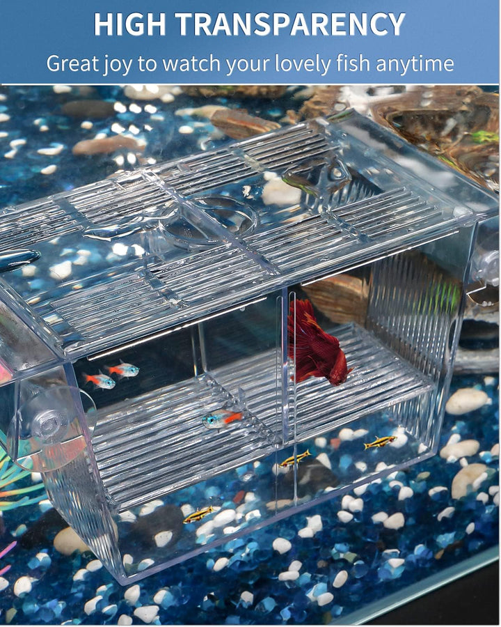 Aquarium Fish Breeding Box Acrylic Hatchery Incubator Tank with Suction Cups Medium Isolation Box for Baby Fish Shrimp Betta and Guppy