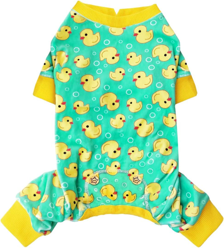 Dog Pajamas Velvet Dog Pajamas Large Sized Dogs Soft Dogs Clothes Pjs with Yellow Ducks Pattern Stretchy Pet Jammies Coat Comfy Pet Onesie Costume, 3X-Large