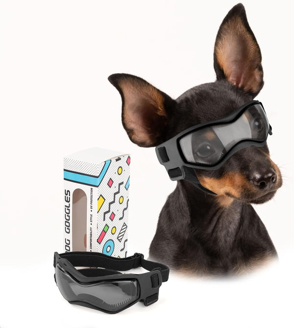 Small Breed Dog Goggles, Sunglasses with UV Protection for Outdoor Riding & Driving, Black