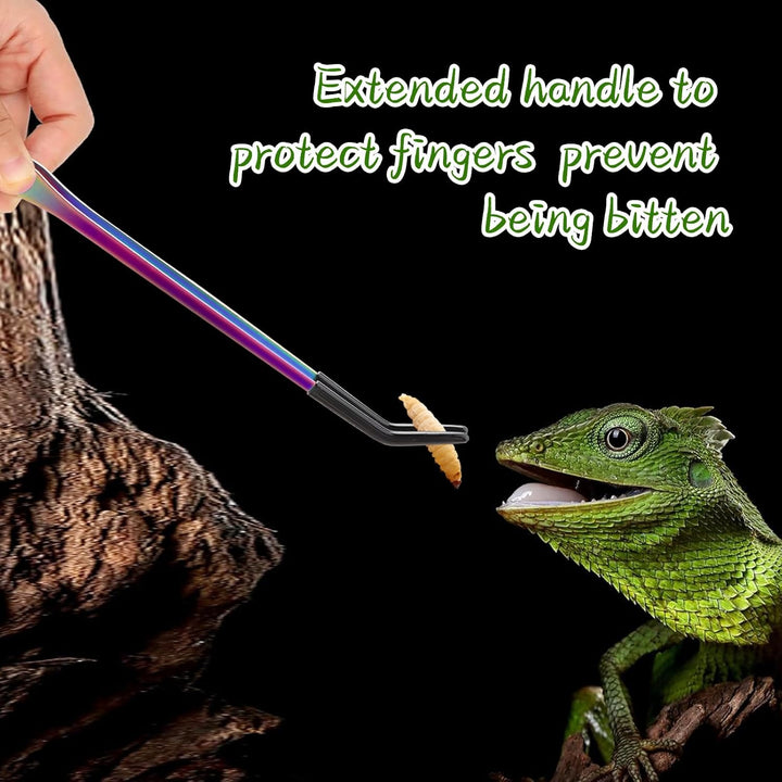 Stainless Steel Reptile Feeding Tongs with Rubber Tip - 10.6" Straight & Curved Tweezers for Aquariums & Crafts - Feeder Tools for Bearded Dragons & Lizards - Terrarium Tank Supplies - 2 Pack