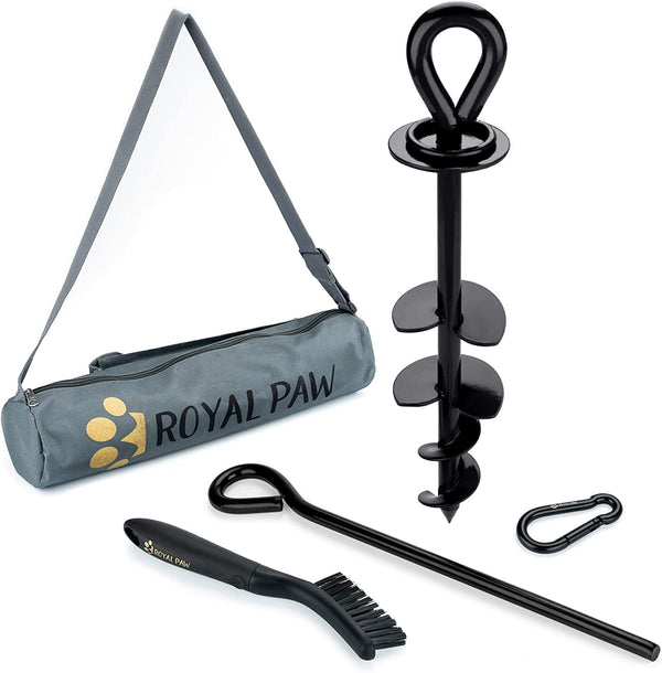 ROYAL-PAW Dog Tie Out Stake - for Large Dogs up to 210 Lbs - Heavy Duty Dog Stake for Yard, Beach & Camping outside - Best in Ground Anchor for a Dog Cable, Leash, Lead Tether (1, Midnight Black)