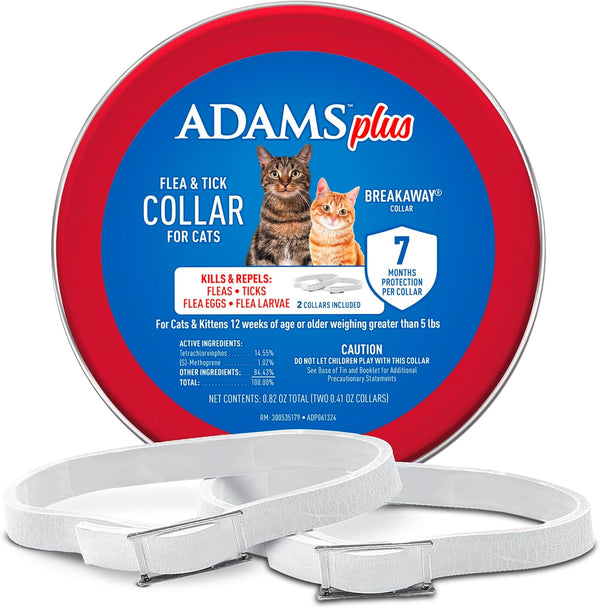 plus Flea & Tick Collar for Cats | Breakaway Collar | 2Pk | 7 Months Protection | Kills & Repels Fleas, Flea Eggs, Flea Larvae and Kills Ticks, Nymphs, and Tick Larvae, White