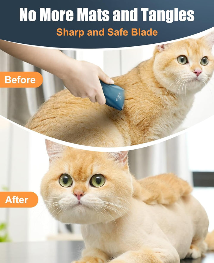 Pet Clipper for Cat Matted Hair, Pet Shaver for Cats Quiet Pet Clippers Waterproof Cordless Cat Clippers for Matted Hair Long Hair with Storage Bag (Green)