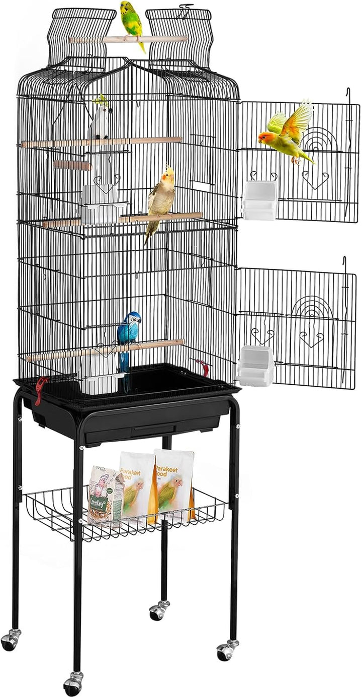 41-Inch Open Top Large Parrot Bird Cage, Hanging Bird Cage for Parakeets Finches Canaries Lovebirds Cockatiels Budgies Small Quaker Conures Travel Pet Flight Birdcage with Swing and Perch