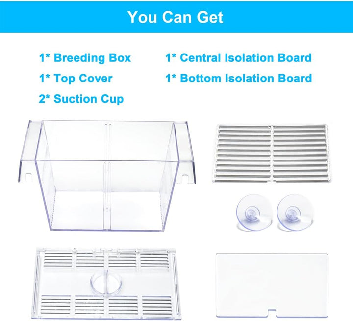 Fish Breeding Box Aquarium Holding Tank Transparent Fish Isolation Box Acclimation Hatchery Incubator Breeder for Betta Shrimp Clownfish Guppy