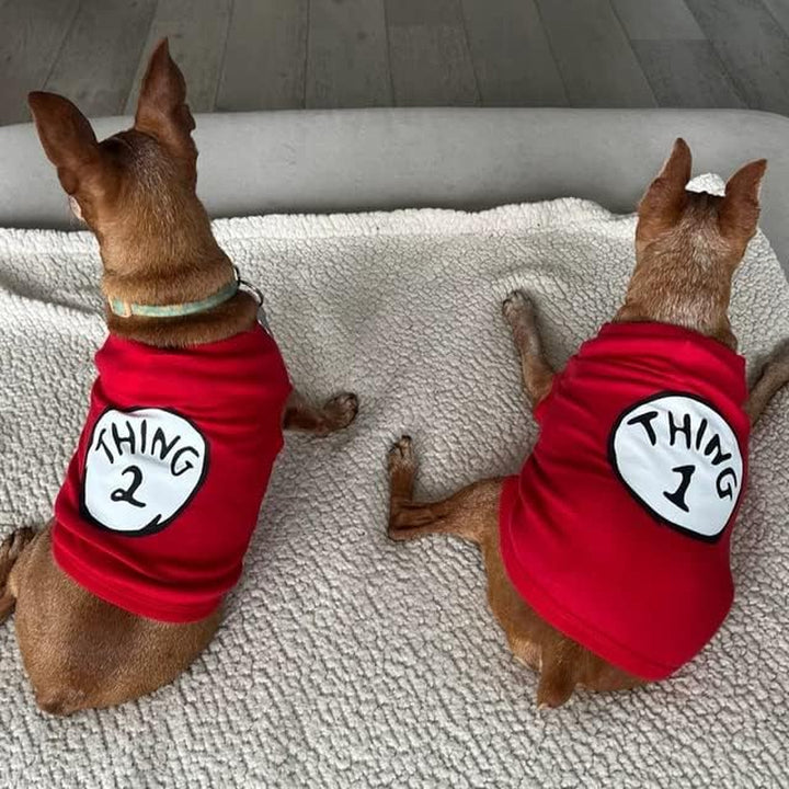 Dog Shirts for Pet Clothes Soft Breathable Puppy Shirts Pop Culture Thing 1 to Thing 9 Printed Pet T-Shirt (RED-2, Large)