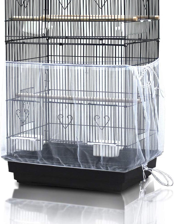 Bird Cage Seed Cather,Universal Adjustable Birdcage Cover Skirt Nylon Mesh Netting Parrot Parakeet Macaw African round Square Cages Cover