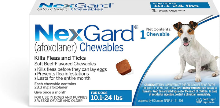 ® (Afoxolaner) Flea and Tick Protection for Dogs Oral Soft Beef Flavored Chewables, 24.1 to 60 Lbs. (Purple Box) 6 Chews (6 Month Supply)