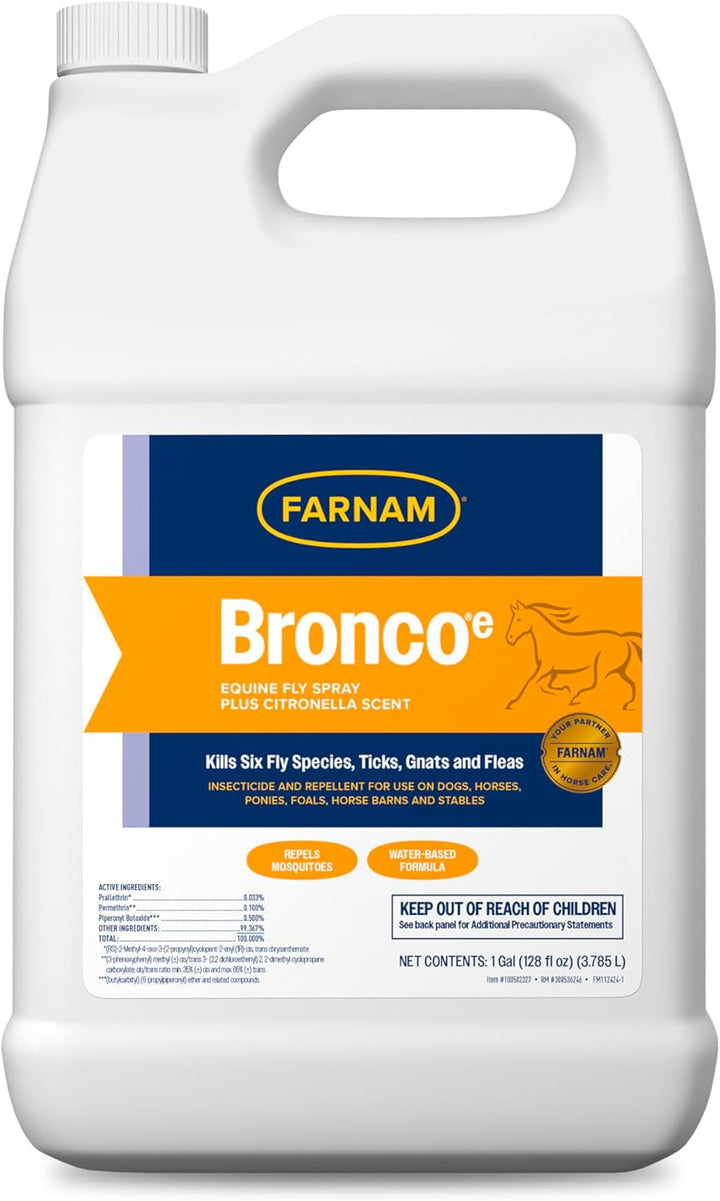 Broncoe Fly Spray plus Citronella for Horses, Dogs & Premises – Kills Flies, Ticks, Fleas, Lice & Mosquitoes – Water-Based, Non-Oily Multi-Purpose Insecticide – 128 Oz