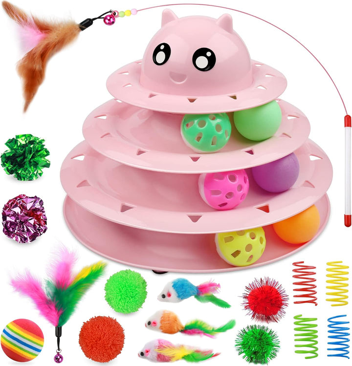 Cat Toy Roller 3-Level Turntable Cat Toys Balls with Six Colorful Balls Interactive Kitten Fun Mental Physical Exercise Puzzle Kitten Toys