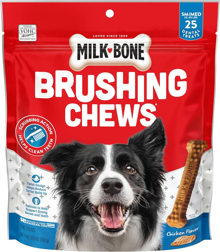 Brushing Chews Daily Dental Dog Treats, Chicken Flavor, Large, 25 Count
