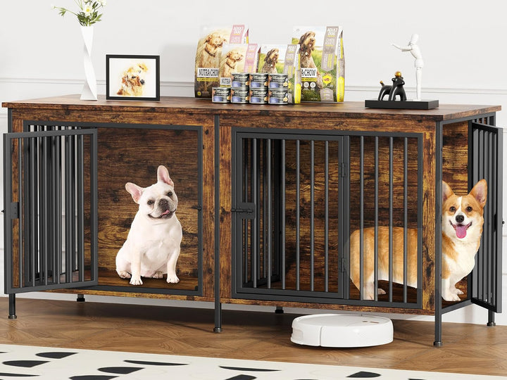 Dog Crate Furniture for 1 or 2 Dogs, Heavy Duty Single/Double Dog Crates for Small/Medium/Large Dogs, Dog Kennel Furniture Indoor as TV Stand, Large Size 78.74" L(35-60 Pounds), Brown