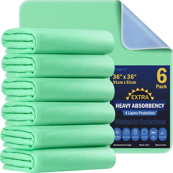 4 Pack 36” X 36” Extra Heavy Absorbency Washable Underpads, Waterproof Quick Drying Nursing Pads Incontinence Bed Pads, Reusable Washable Pee Pads for Dogs, Diaper Changing & Adults