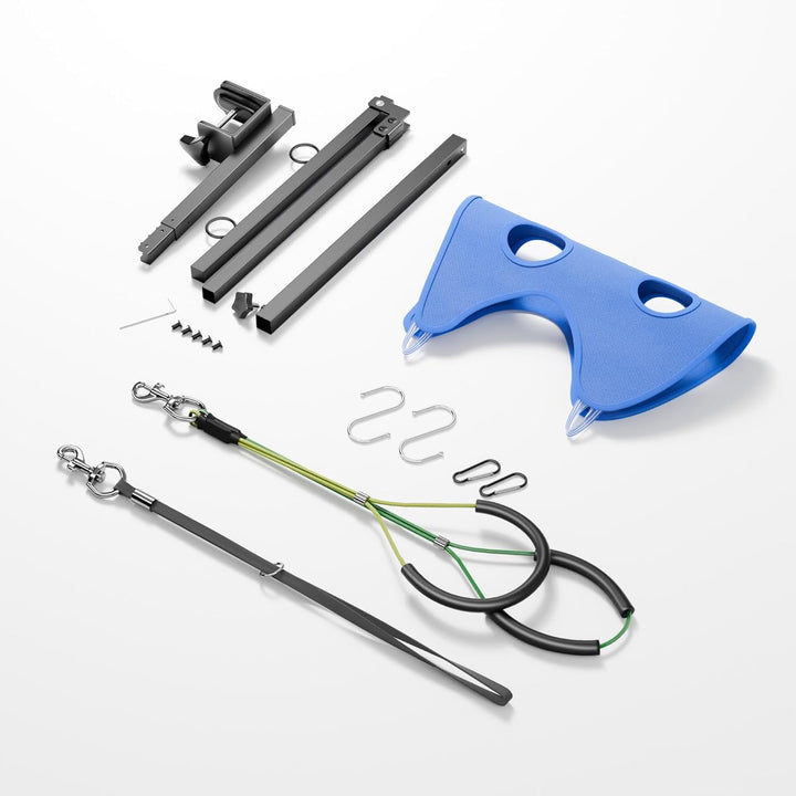 Adjustable Foldable Dog Grooming Arm with Heavy-Duty Clamp: 26" to 40" Height, Includes Safety Hammock & No-Sit Holders – Perfect Grooming Restraint for Small & Medium Dogs at Home or Salons