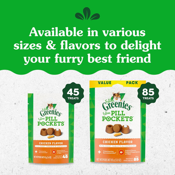 Feline Pill Pockets for Cats Natural Soft Cat Treats, Chicken Flavor, 3 Oz. Pouch (85 Treats)