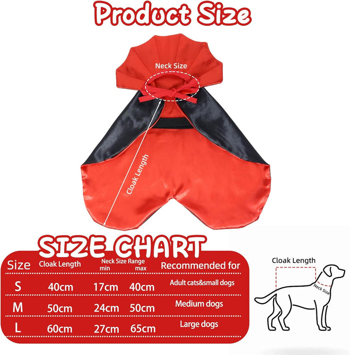 Halloween Pet Vampire Cape – Adjustable Red & Black Costume for Cats & Small Dogs 15.74″ Spooky Cloak with Stand-Up Collar Funny Halloween Pet Outfit (S Size)