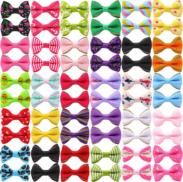 60PCS (30 Paris) Cute Puppy Dog Small Bowknot Hair Bows with Metal Clips Handmade Hair Accessories Bow Pet Grooming Products (60 Pcs,Cute Patterns)