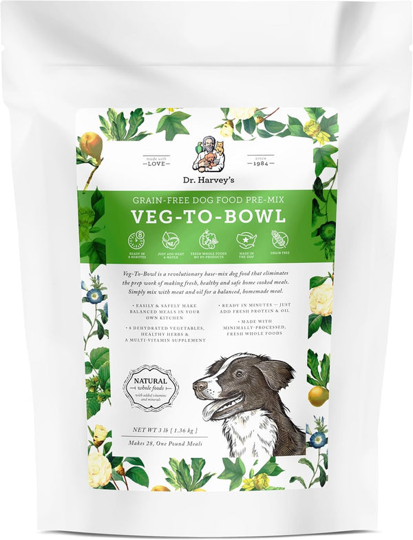 Veg-To-Bowl Dog Food, Human Grade Dehydrated Base Mix for Dogs, Grain Free Holistic Mix (3 Pound)