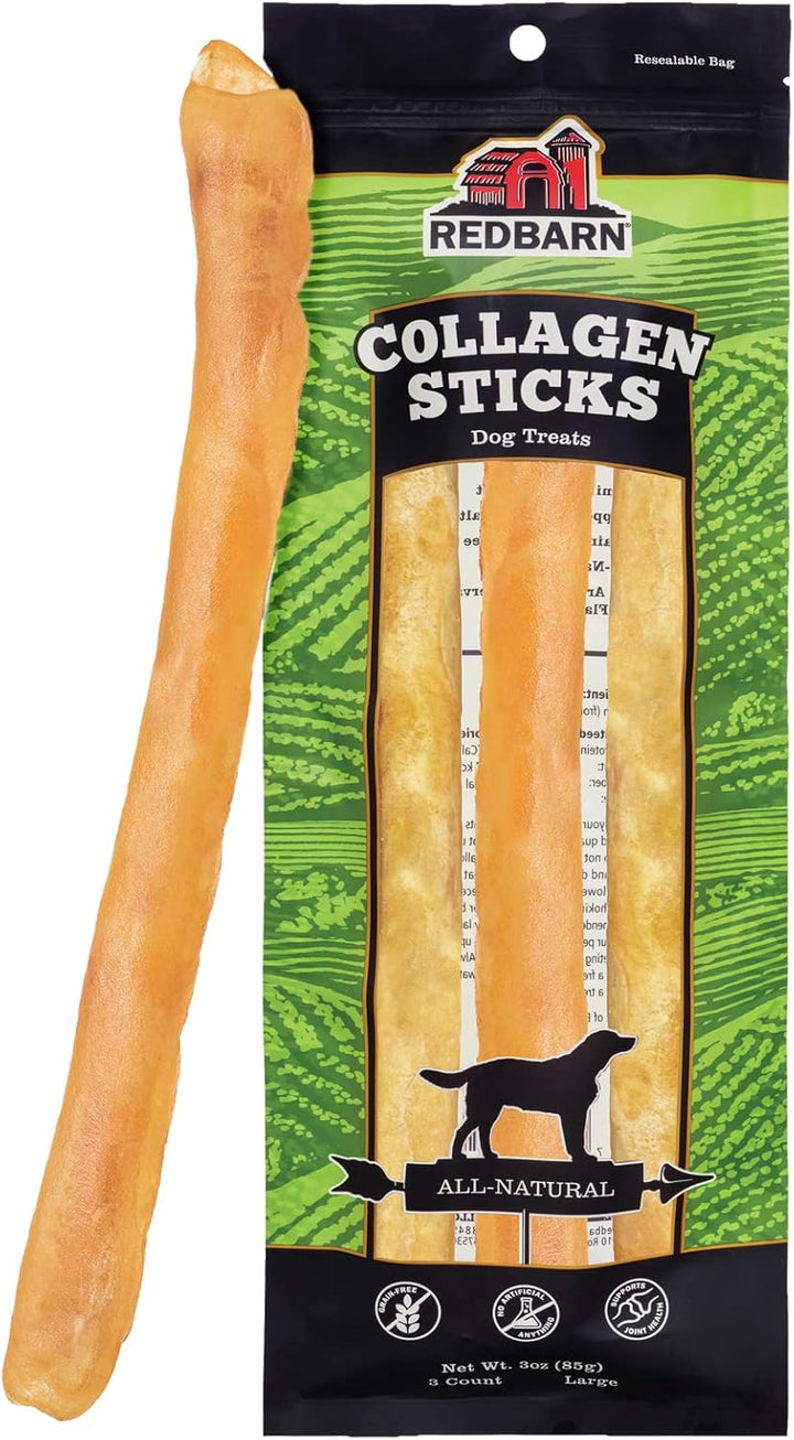 All-Natural Large 12" Beef Collagen Sticks for Dogs - Long Lasting Low-Odor Alternative to Traditional Rawhide & Bully Sticks - Supports Healthy Joints, Skin, & Coat - 3 Pack