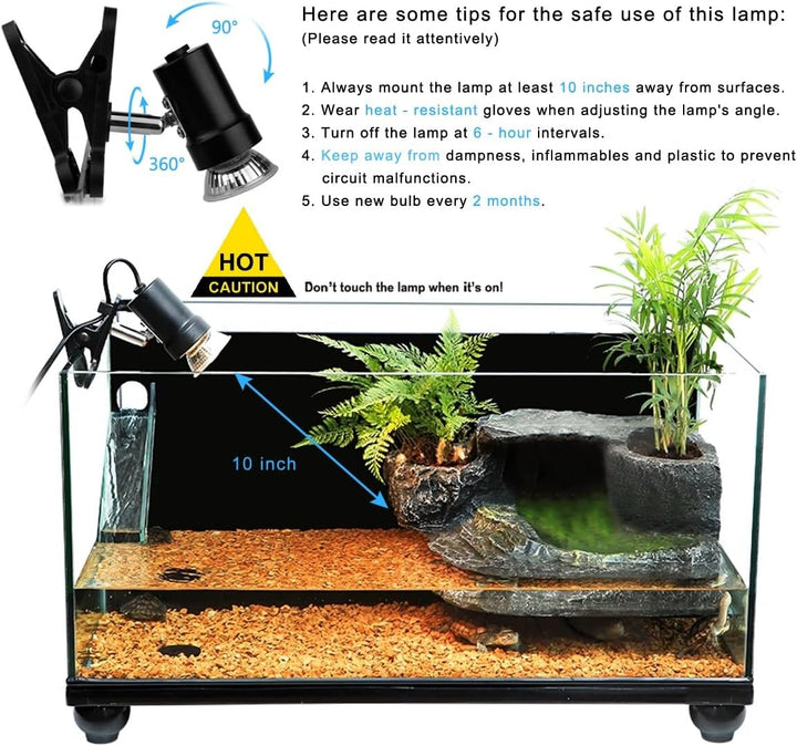 Reptile Heat Lamp with 50W UVA UVB Light Bulb, Basking Spot Light Simulated Sunlight, Heating Lamp for Turtle, Lizard, Snake, Beared Dragon, Amphibians