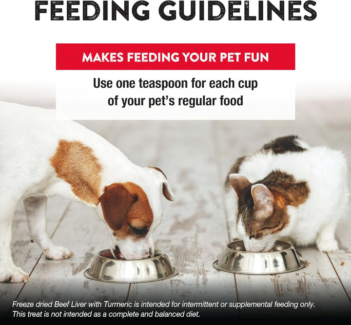 Freeze-Dried Beef Liver with Turmeric - Functional Topper for Dogs and Cats - Healthy, Limited Ingredients, Grain Free - Human Grade Pet Food, All Natural - USA Made - 4.5 Oz