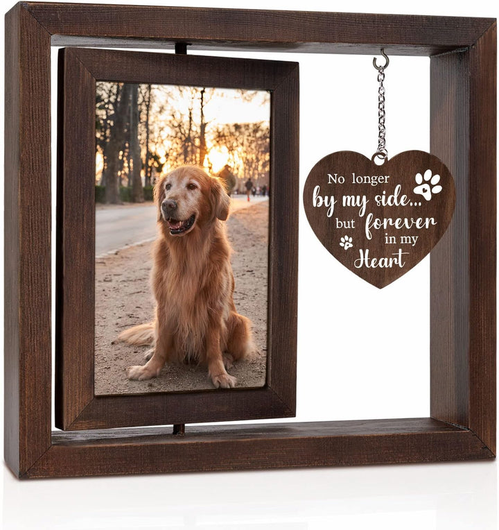 Dog Memorial Picture Frame - Rotating Wooden Picture Frame for 4X6 Photo - Dog Memorial Gifts for Loss of Dog - Pet Memorial Gifts - Dog Loss Sympathy Bereavement Remembrance Gift