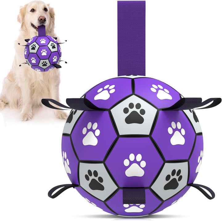 Premium Dog Toys Balls, Dog Soccer Ball with Straps, Dog Birthday Gifts, Herding Ball, Durable Balls for Small Medium Pet, Puppy Outdoor Toy, Pet Training Soccer Ball, World Cup Soccer (6 Inch)