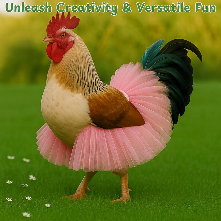 Chicken Tutus for Hens and Hat Clothes Costume, Cute Feather Chicken Hat, Clothing for Chickens, Feather Skirt Tutu Dress Outfit for Hen, Hens and Chickens Accessories (Pink, L)