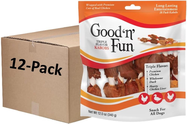 Good ‘N’ Fun Triple Flavor Kabobs Chews for All Dogs, 48 Ounces, Treat Your Dog to Chews Made from Beef Hide, Real Chicken, Pork Hide, Duck and Chicken Liver