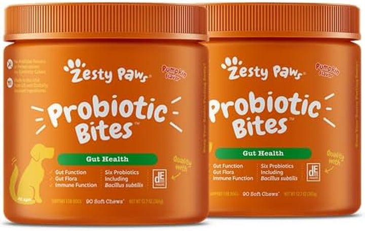 Probiotics for Dogs - Digestive Enzymes for Gut Flora, Digestive Health, Diarrhea & Bowel Support - Clinically Studied DE111 - Dog Supplement Soft Chew for Pet Immune System - Pumpkin