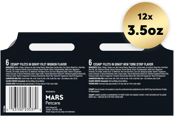 Filets in Gravy Adult Wet Dog Food, Filet Mignon and New York Strip Flavors Variety Pack, 3.5 Oz. (12 Count, Pack of 1)