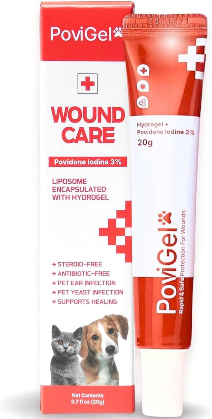 Dog Wound Care Ointment with Povidone Iodine 3%, Relieves Pain, Itching Skin, Ringworm, Hot Spots, Ear Infection, Yeast, Irritations, Cuts, Treatment for Dogs and Cats, Safe for All Animals, 0.7 Fl Oz