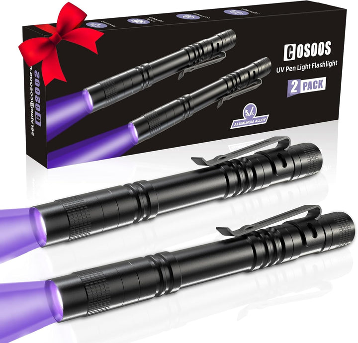 2 UV Black Light Flashlight, 2 Pack 395Nm Mini Pen Light with Clip, Waterproof Ultraviolet Flashlight for Leak, Pet Urine, Scorpion, Hotel Inspection, Dry Stain and Bed Bug.