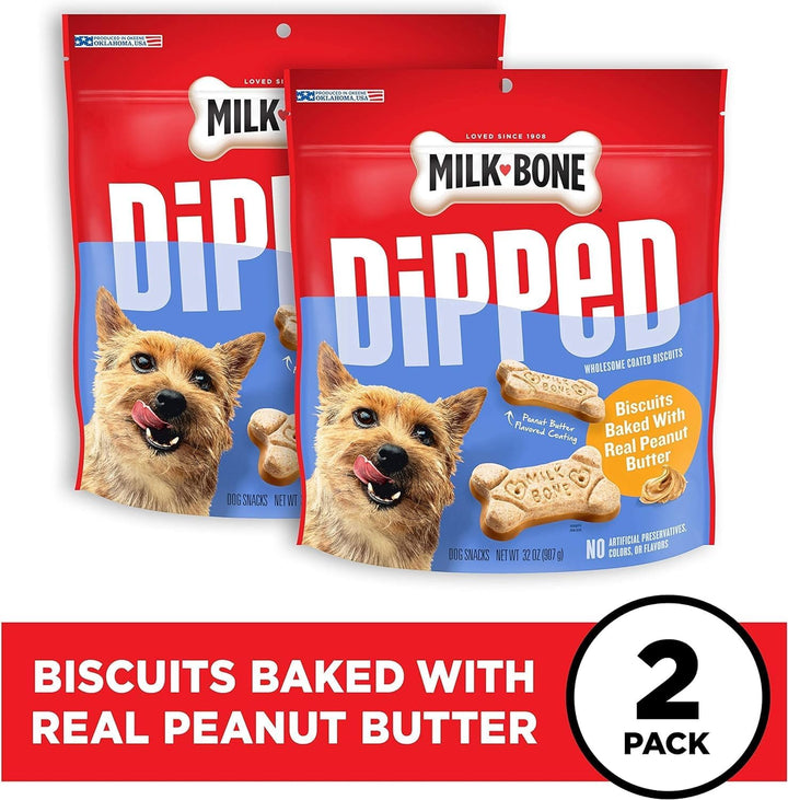 Dipped Dog Treat Biscuits Baked with Real Peanut Butter, 32 Ounce (Pack of 2)