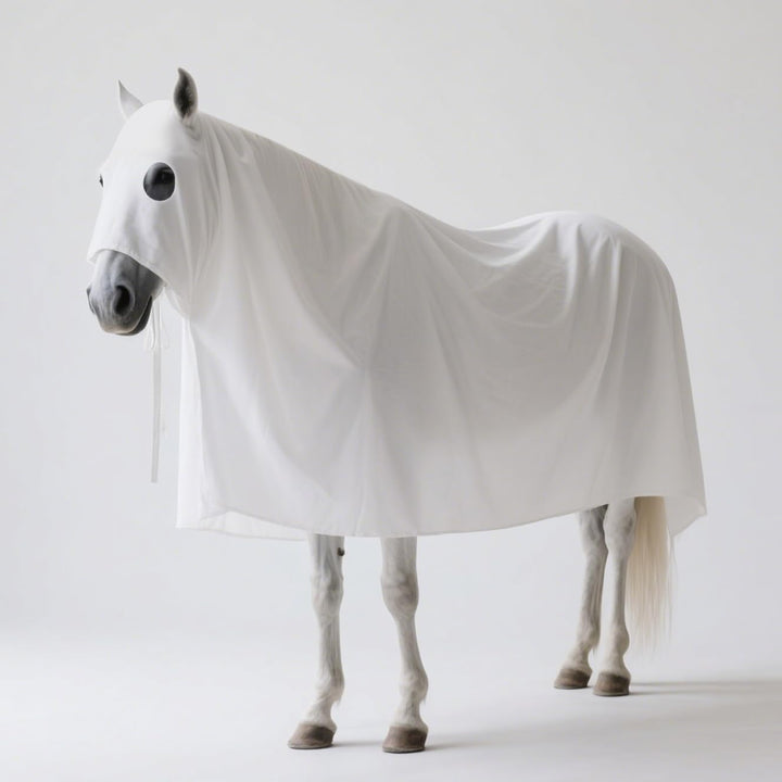 Halloween Ghost Horse Costume, Horses White Boo Ghost Cloak with Straps, Spooky Bull Ghosts Sheet Cosplay for Halloween Animal Themd Party Decoration
