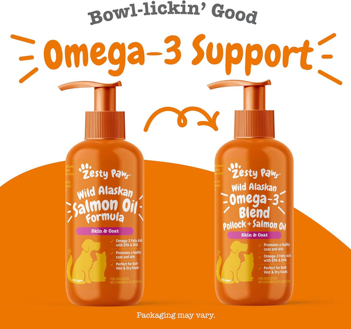 Wild Alaskan Omega-3 Blend Pollock + Salmon Oil for Dogs and Cats- Skin and Coat Support, Omega 3 Supplement for Pets, 8.5Oz