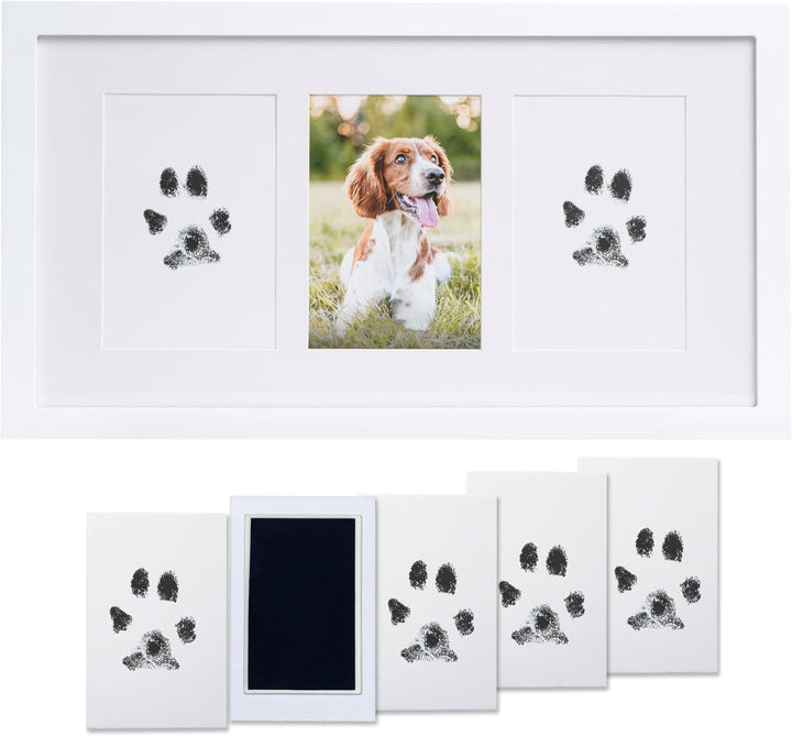Pet Paw Print Photo Frame with Clay Imprint Kit - Wooden Pet Paw Print Frame, DIY Memorial Keepsake for Cats and Dogs, No Mess Clay for Perfect Pawprints, Ideal Home Decor and Gift, Black