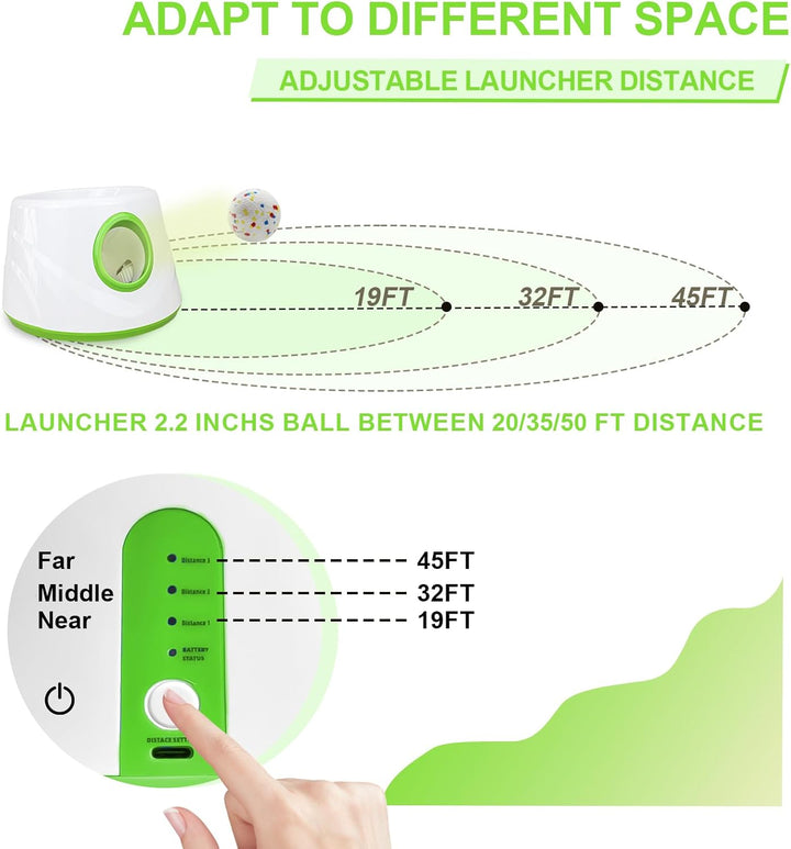 Compact Automatic Ball Launcher for Dogs with Random Mode, 3 Settings to 45FT, Rechargeable Small Dog Ball Thrower with 4 ETPU Tennis Balls for Small Medium Breeds