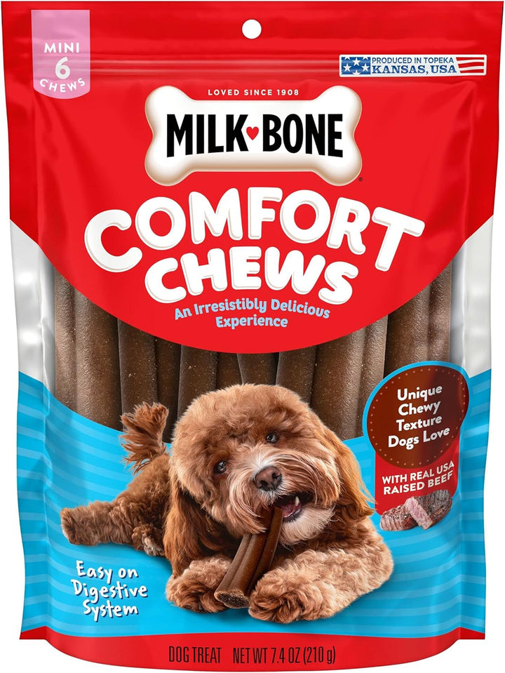 Comfort Chews, Rawhide Free Dog Treats with Unique Chewy Texture and Real Beef, 16 Chews, Easy on Digestive System