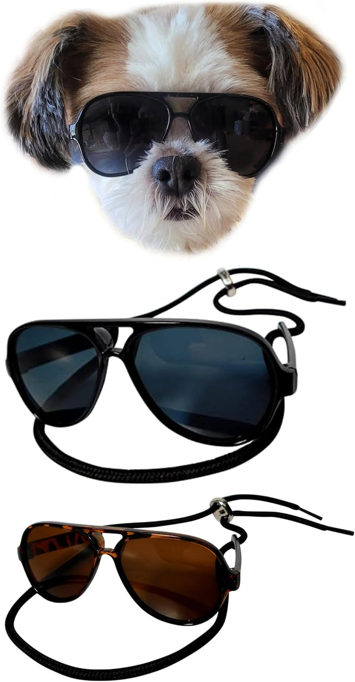 G029 Small Dog Breed up to 15Lbs Cat Pet Aviator Sunglasses Glasses (Black)