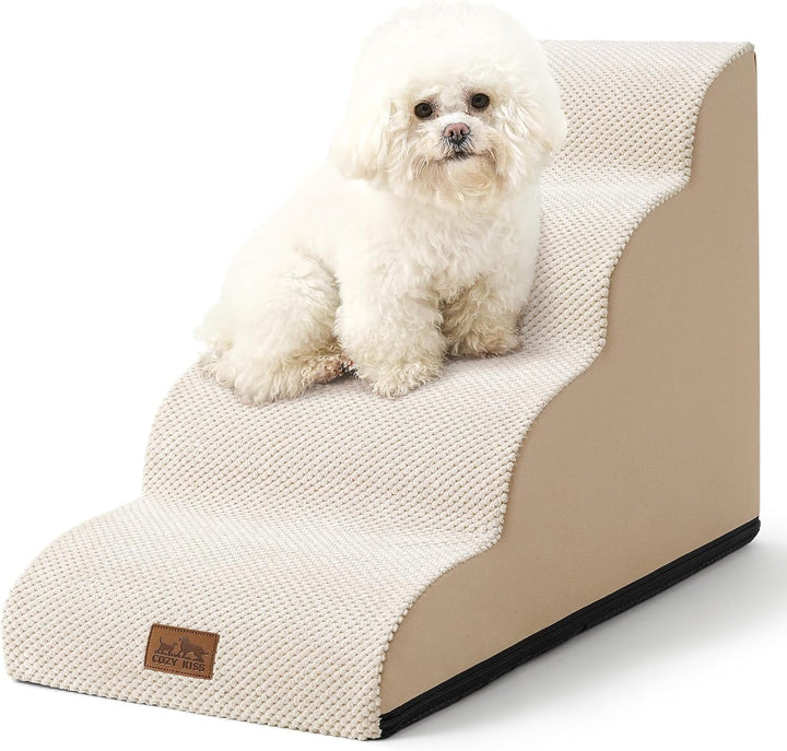 Dog Stairs for Small Dogs 15.7" H, Curved Dog Step for Puppy, Older Cat, Medium Pet Ramp for Sofa, Couch or Chair, Ladder with High Density Foam, 15.7X22.4X15.7 Inch, 3 Step, Beige