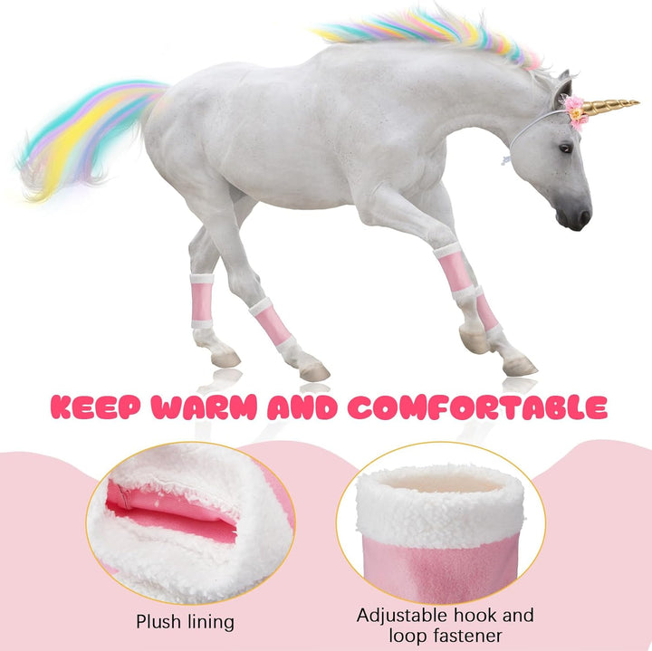 23 Pcs Horse Costume, Include 1 Unicorn Horn, 18 Clip in Hair Extensions, 4 Leg Wraps for Real Horses Western Party Bling Accessory