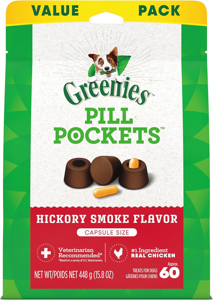 Pill Pockets for Dogs Large Size, Soft Dog Treats, with Real Peanut Butter, 15.8 Oz. Pouch (60 Treats)