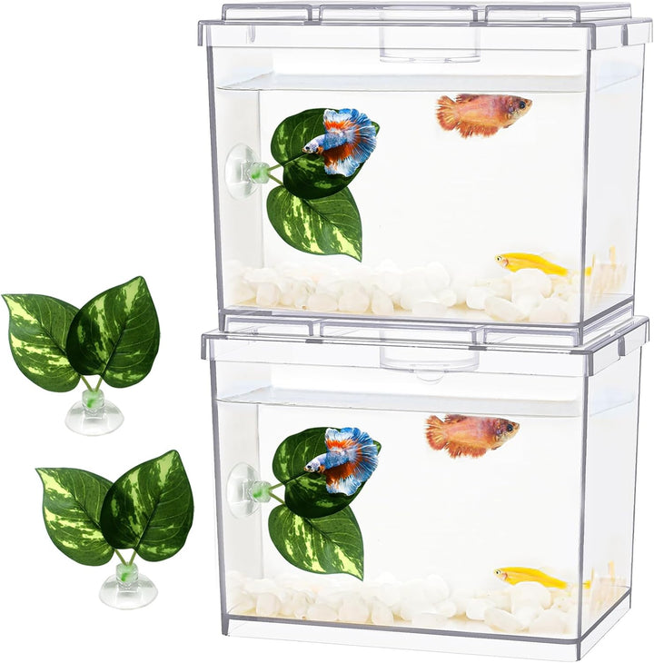 Mini Betta Fish Tank, Small Fish Bowl for Temporary Space, 0.2 Gallon Stackable Cube Tank with Betta Leaf and Gravels for Small Fish, Insect, Shrimp, Crab, Spider.(Pack-1)