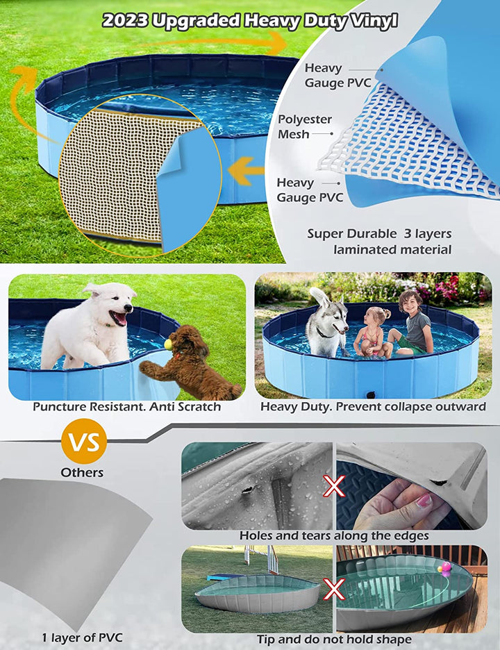 Foldable Dog Pet Bath Pool Collapsible Dog Pet Pool Bathing Tub Kiddie Pool Doggie Wading Pool for Puppy Small Medium Large Dogs Cats and Kids 48" Blue