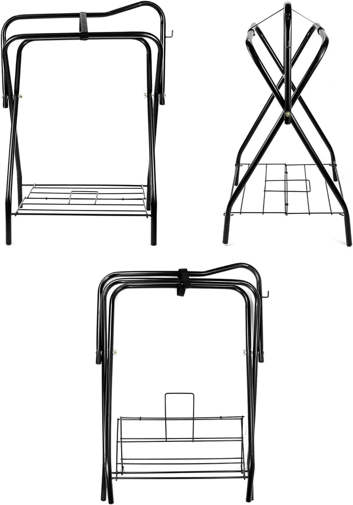 Saddle Rack Portable Folding Horse Saddle Stand for English and Western Saddles,28" L X 19" W X 37.5" H,Black