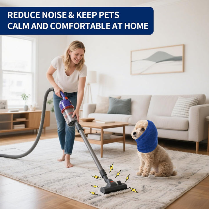 Dog Ear Muffs Noise Protection, Dog Calming Hoodie Cat Anxiety Relief Ear Wrap, Double Layer Thickened Soft Elastic Neck Head Cover Noise Cancelling for Grooming,Force Drying,Fireworks (Blue, Small)